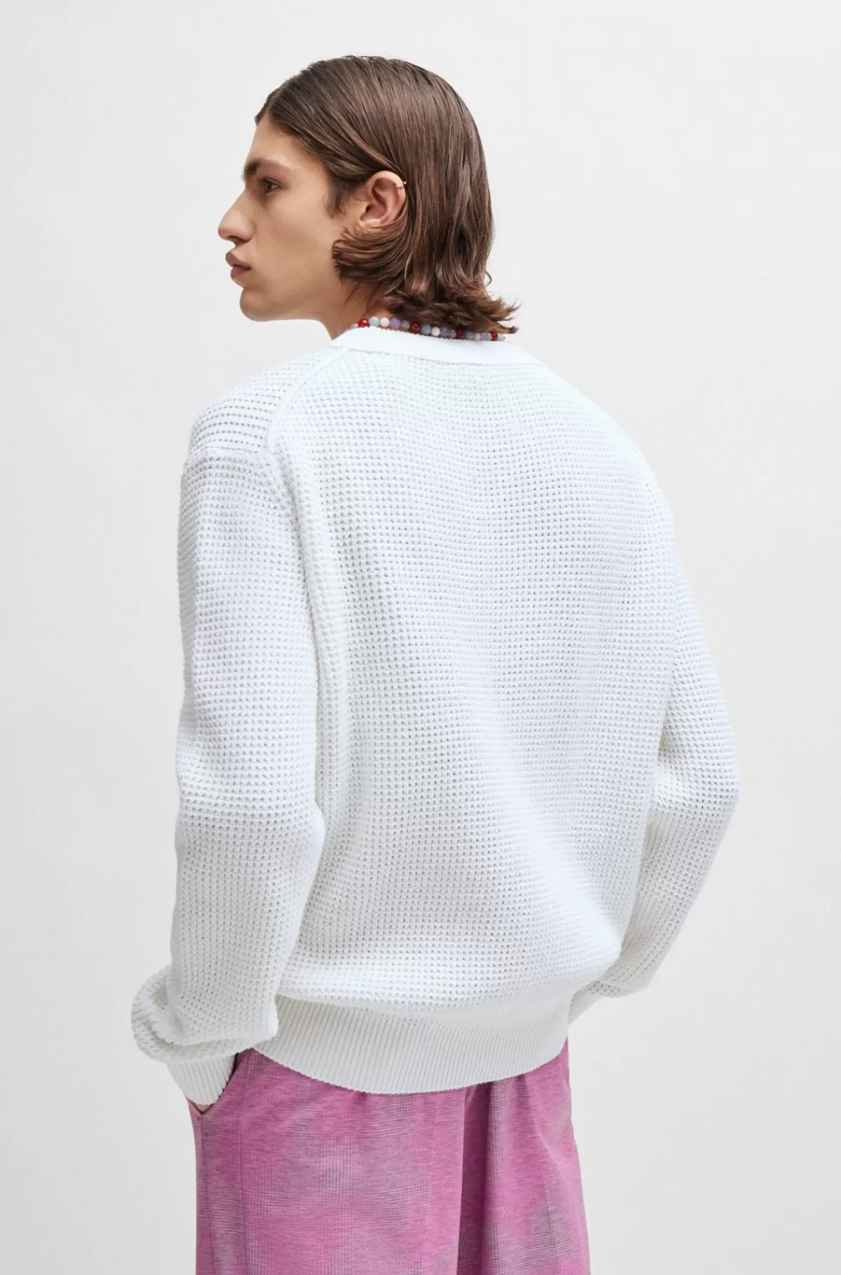HUGO BOSS Sweater Med Relaxed Fit Og Strikket Struktur Samt Crew Neck Hvid Outlet