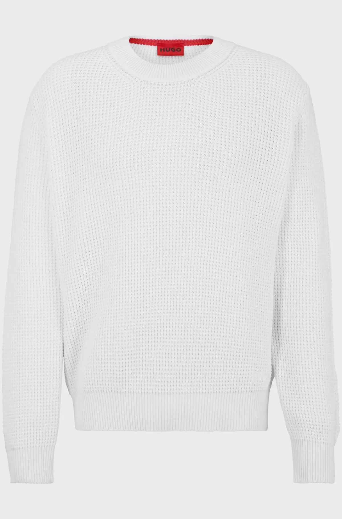 HUGO BOSS Sweater Med Relaxed Fit Og Strikket Struktur Samt Crew Neck Hvid Outlet