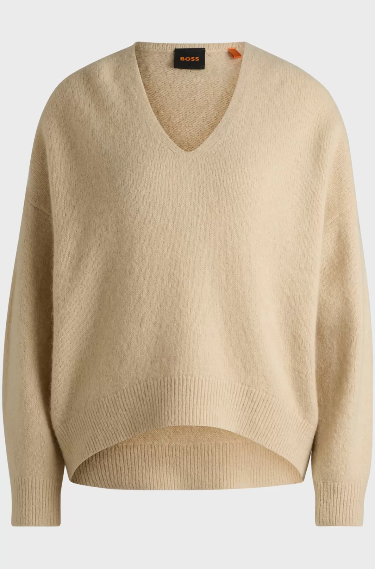 HUGO BOSS Sweater Med Relaxed Fit Og V-hals I Uldblanding Lys beige Hot