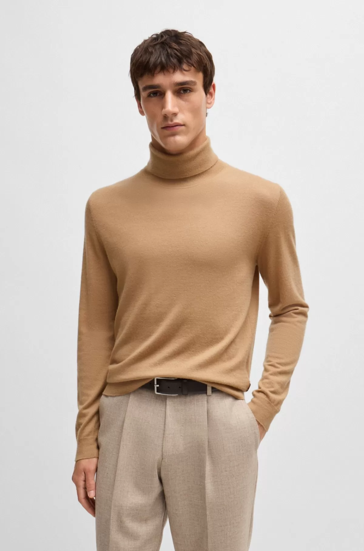 HUGO BOSS Sweater Med Rullekrave I Kashmir Beige New