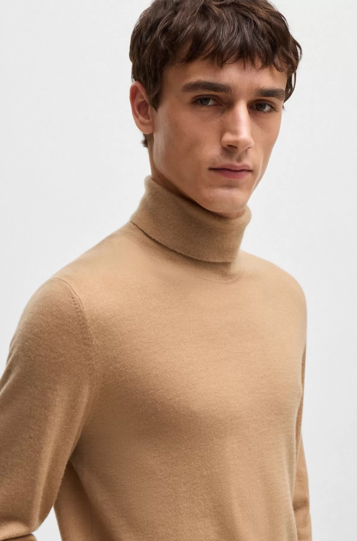 HUGO BOSS Sweater Med Rullekrave I Kashmir Beige New