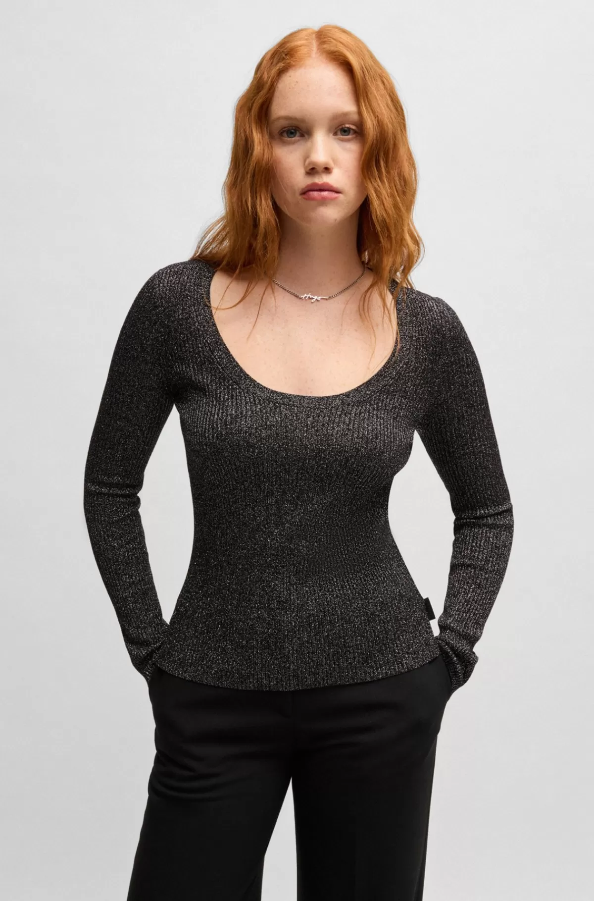 HUGO BOSS Sweater Med Slim Fit I Blødt Materiale Med Glittereffekt Sort Fashion