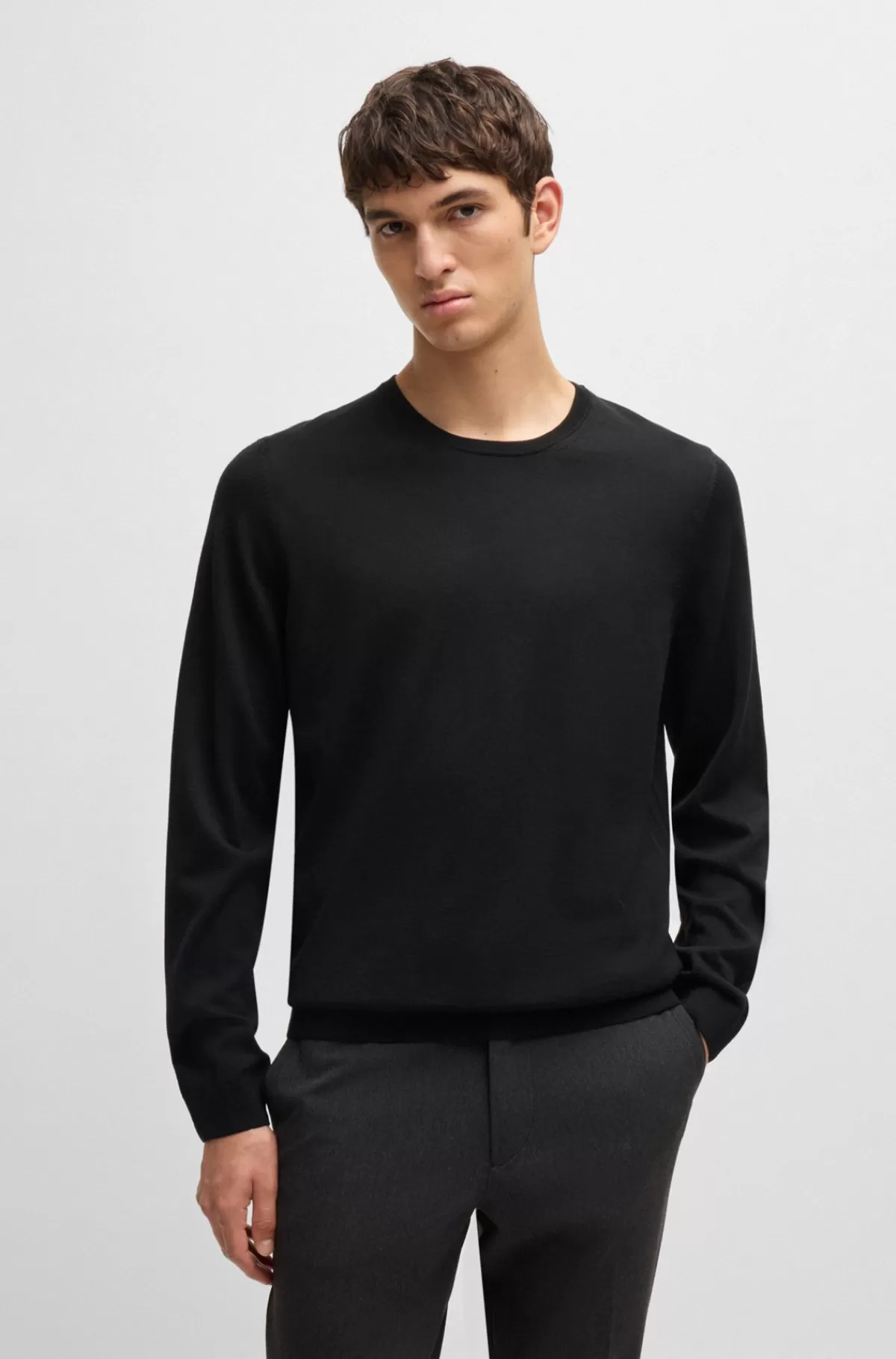 HUGO BOSS Sweater Med Slim Fit Og Crew Neck I Ny Uld Sort Sale