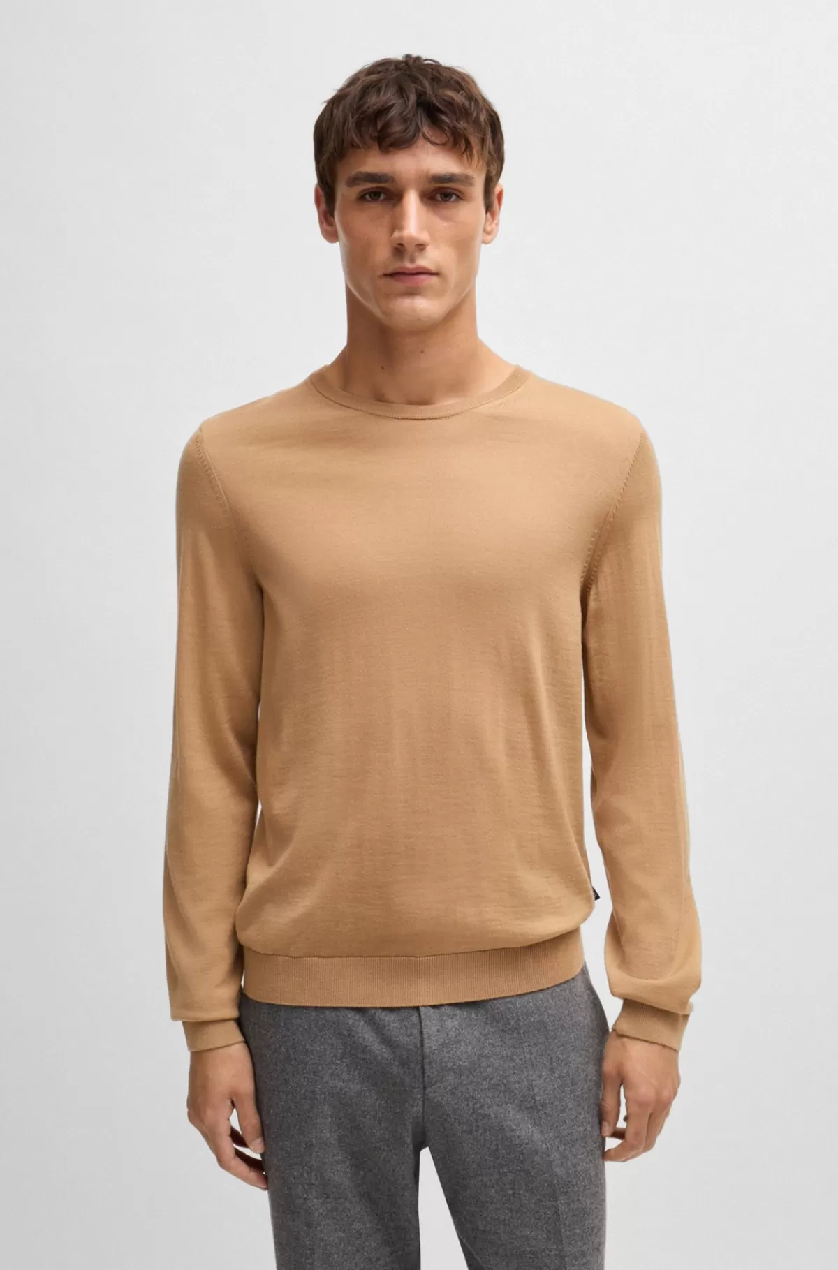 HUGO BOSS Sweater Med Slim Fit Og Crew Neck I Ny Uld Beige Best Sale