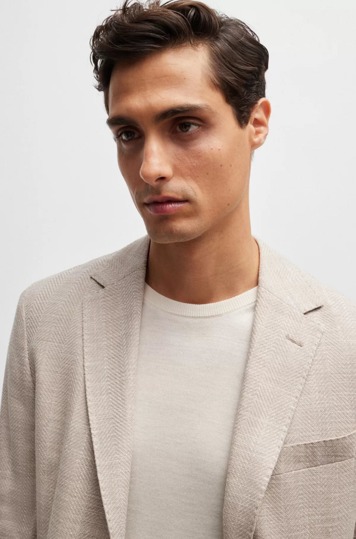 HUGO BOSS Sweater Med Slim Fit Og Crew Neck I Ny Uld Hvid Clearance