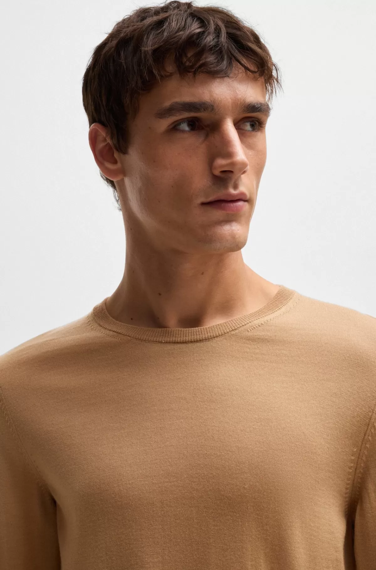 HUGO BOSS Sweater Med Slim Fit Og Crew Neck I Ny Uld Beige Best Sale