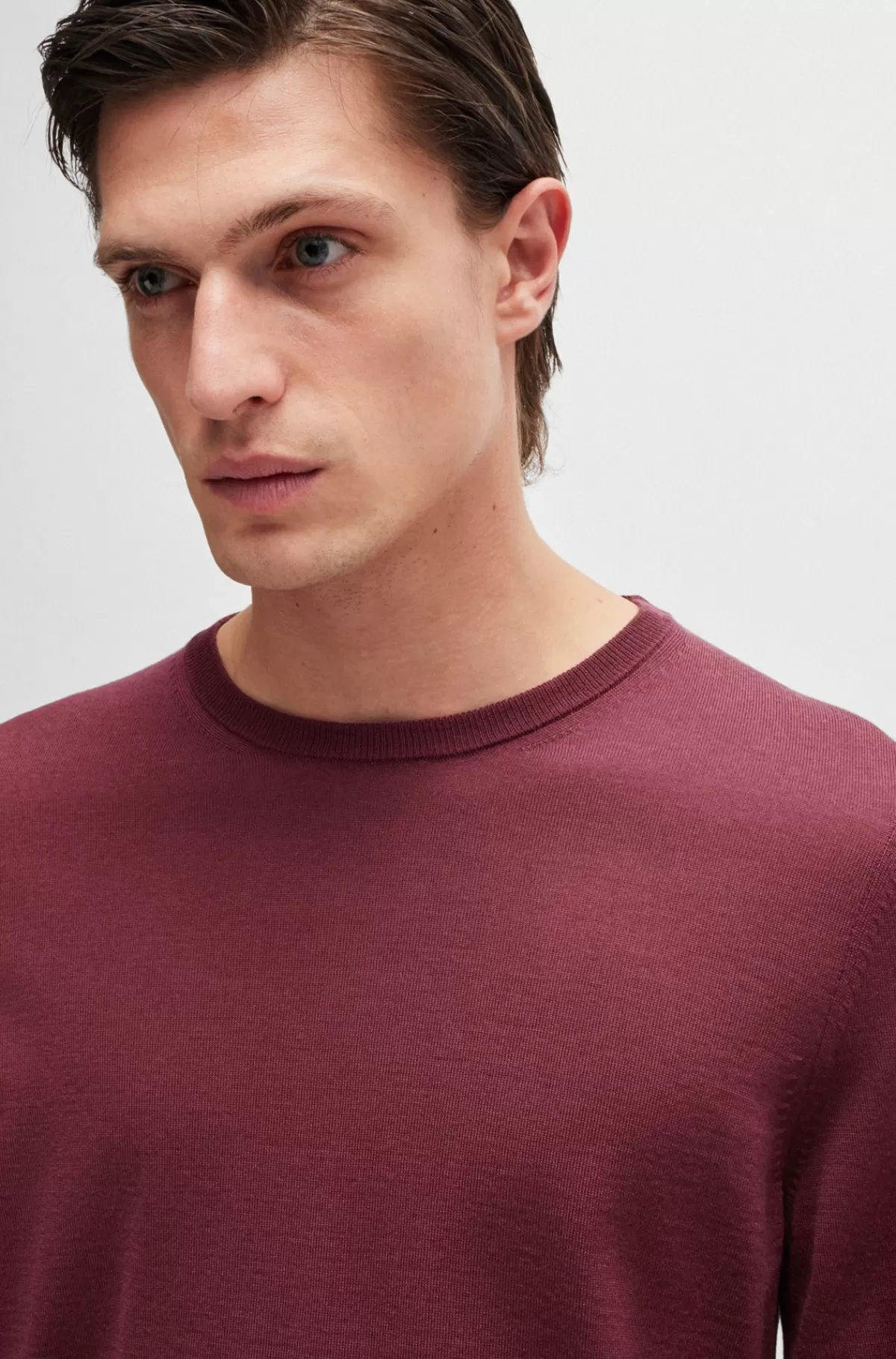 HUGO BOSS Sweater Med Slim Fit Og Crew Neck I Ny Uld Mørkerød Flash Sale