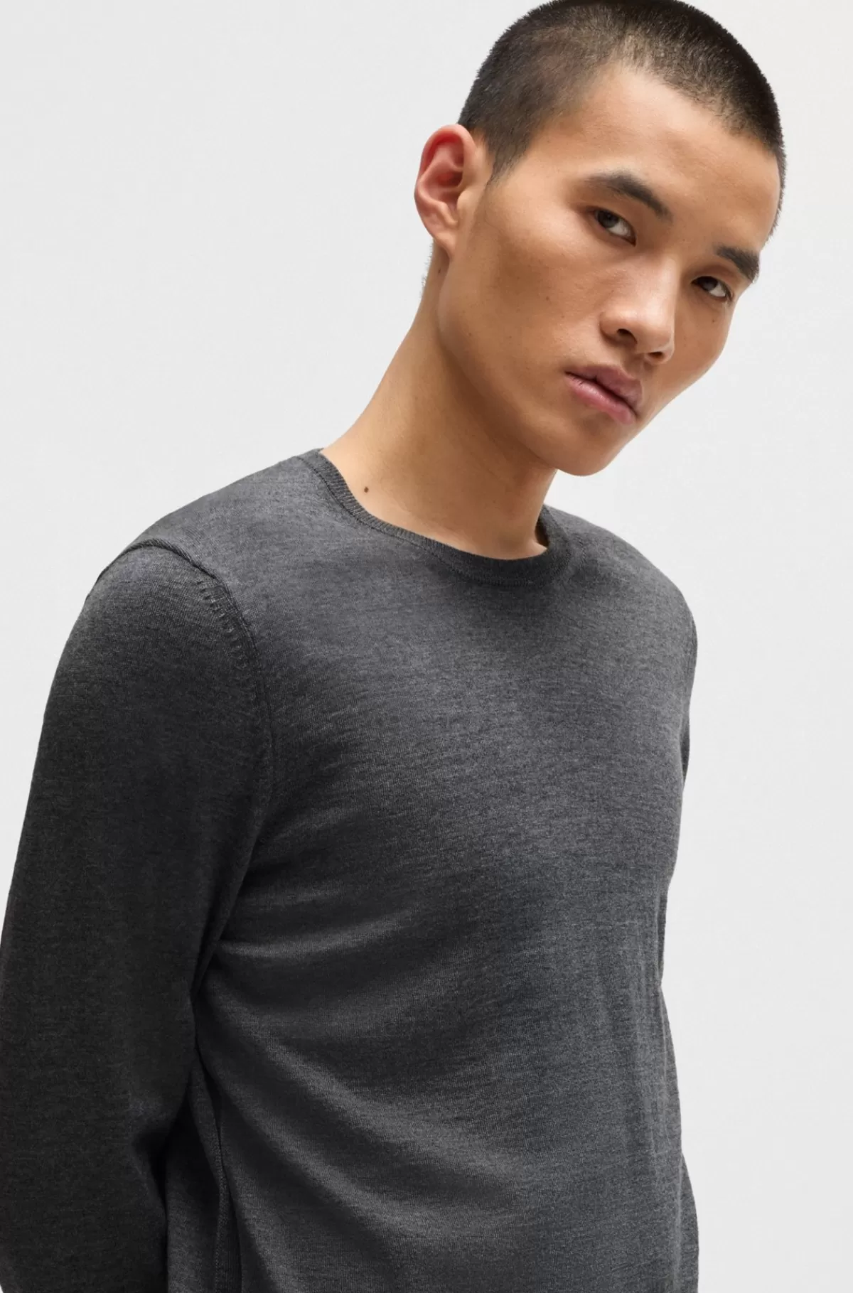 HUGO BOSS Sweater Med Slim Fit Og Crew Neck I Ny Uld Grå Discount