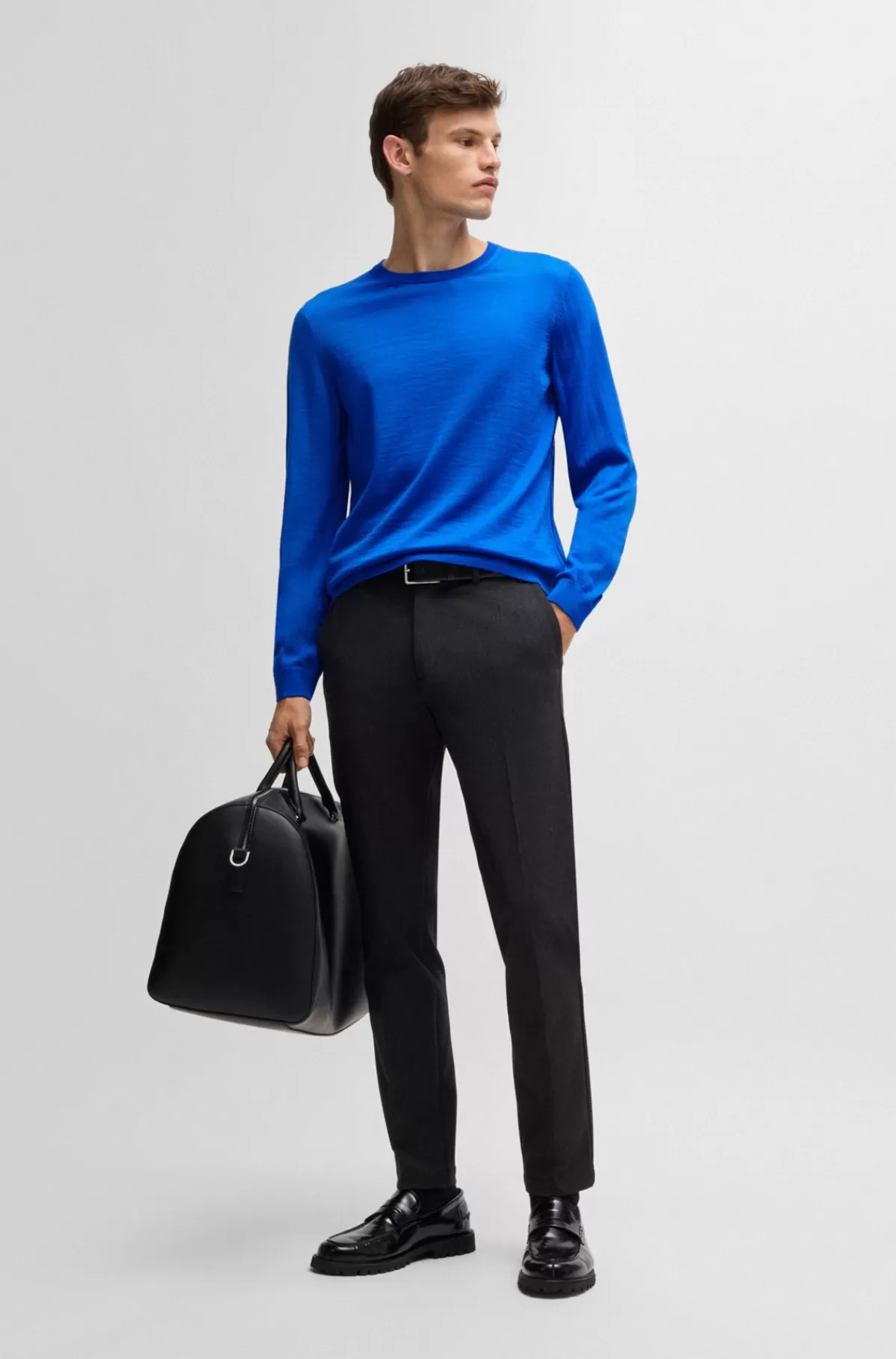 HUGO BOSS Sweater Med Slim Fit Og Crew Neck I Ny Uld Blå Shop