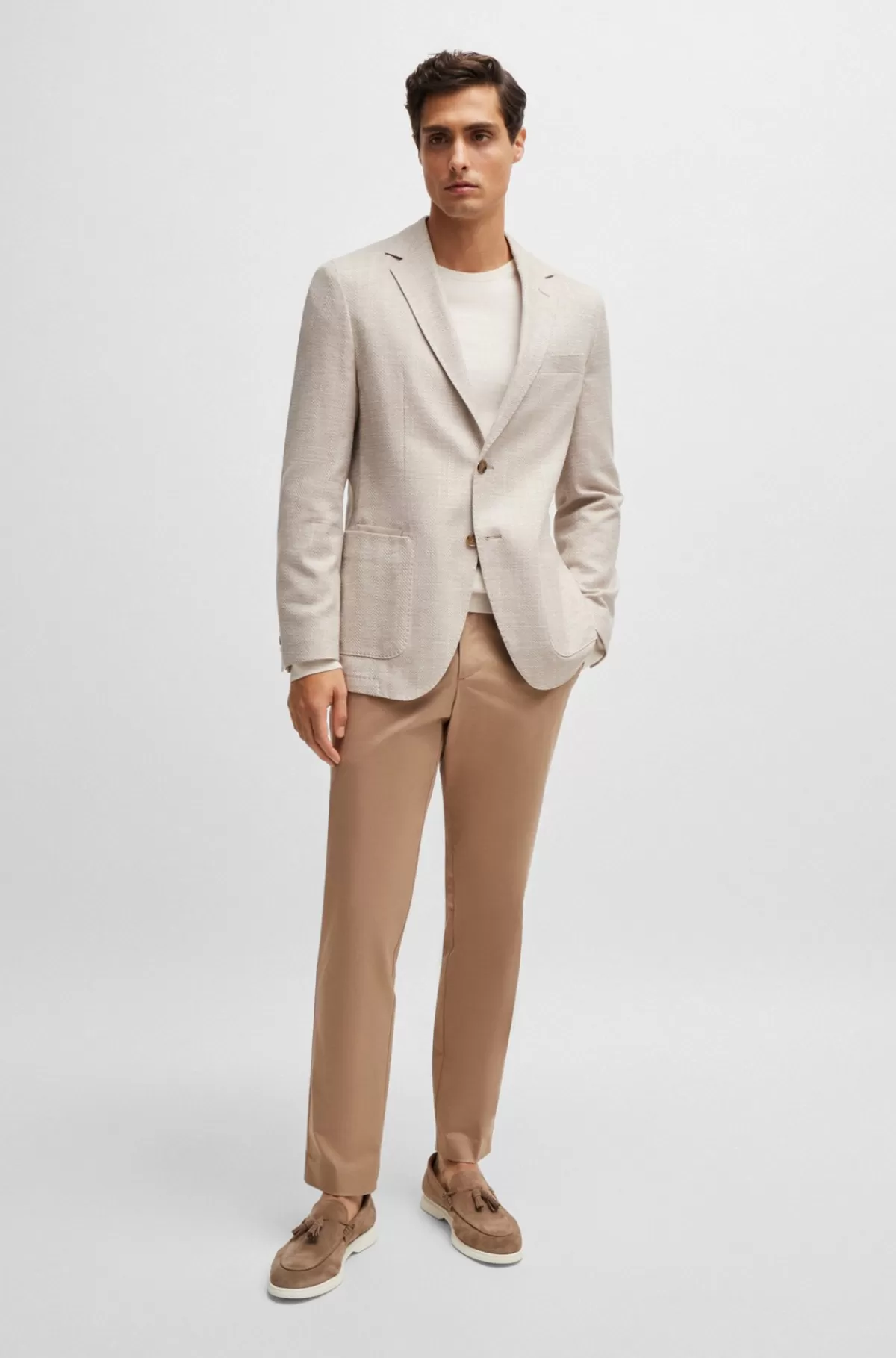 HUGO BOSS Sweater Med Slim Fit Og Crew Neck I Ny Uld Hvid Clearance