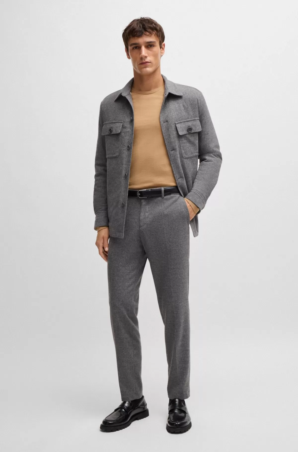 HUGO BOSS Sweater Med Slim Fit Og Crew Neck I Ny Uld Beige Best Sale