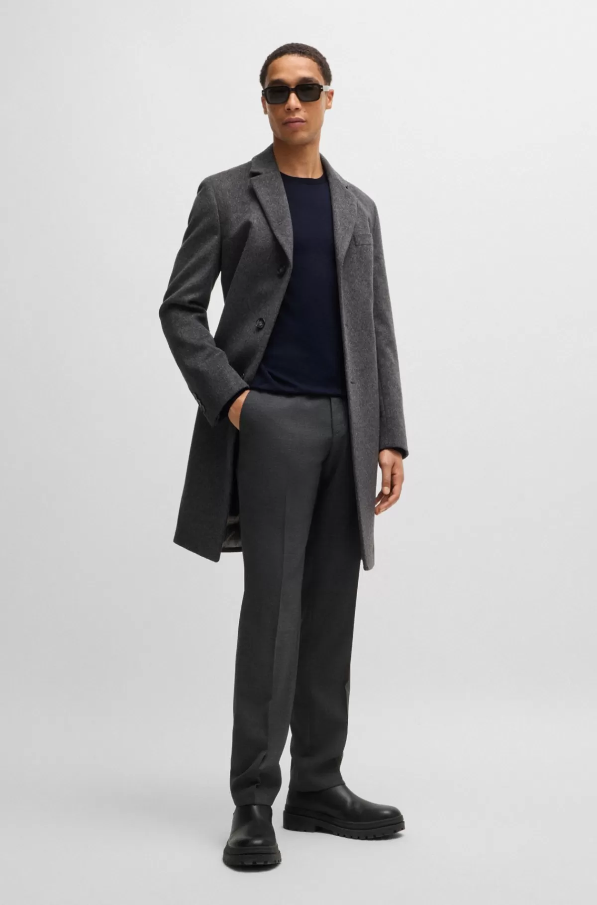 HUGO BOSS Sweater Med Slim Fit Og Crew Neck I Ny Uld Mørkeblå Fashion