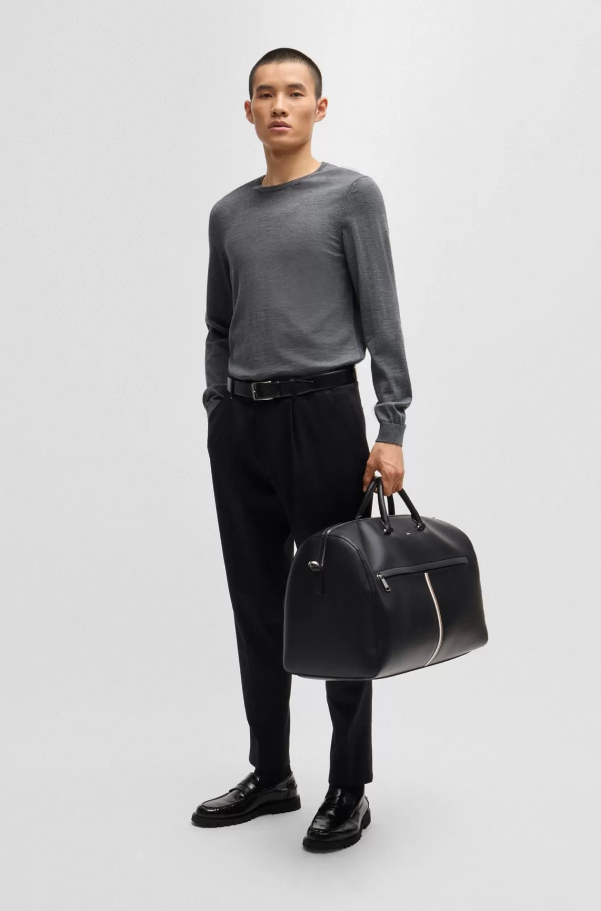 HUGO BOSS Sweater Med Slim Fit Og Crew Neck I Ny Uld Grå Discount