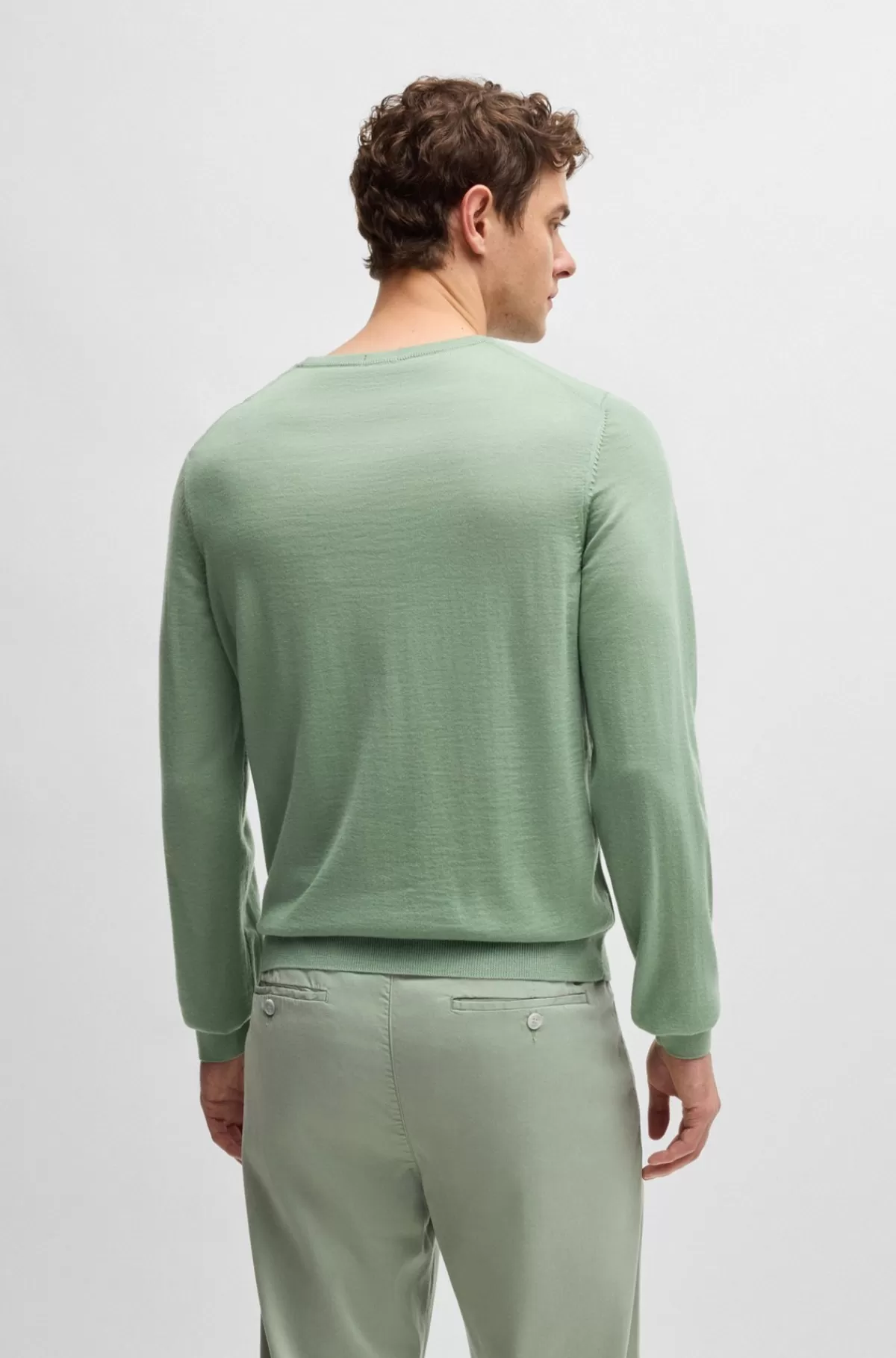 HUGO BOSS Sweater Med Slim Fit Og Crew Neck I Ny Uld Lysegrøn Flash Sale