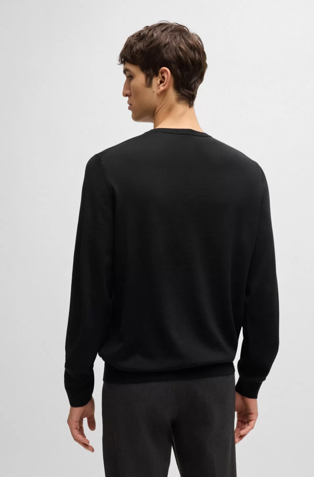 HUGO BOSS Sweater Med Slim Fit Og Crew Neck I Ny Uld Sort Sale