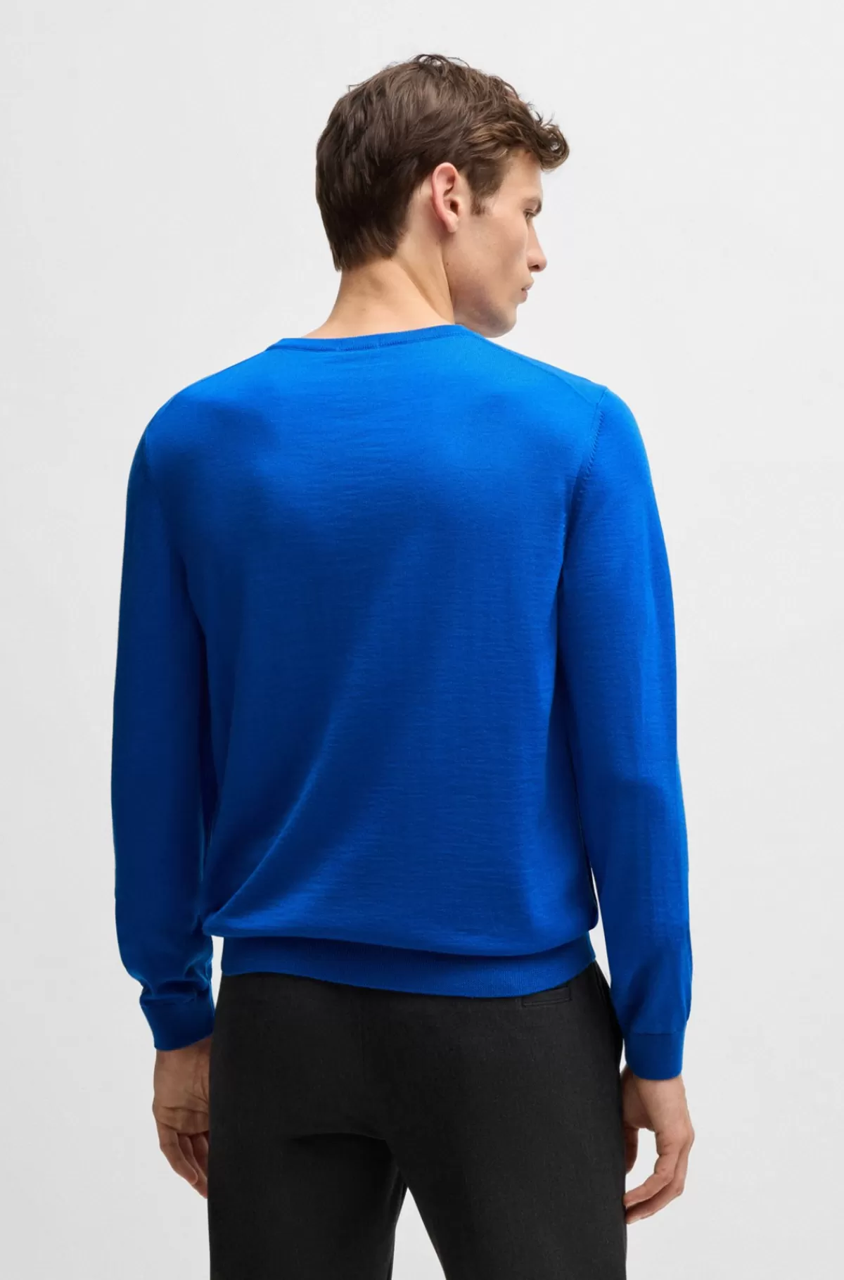 HUGO BOSS Sweater Med Slim Fit Og Crew Neck I Ny Uld Blå Shop