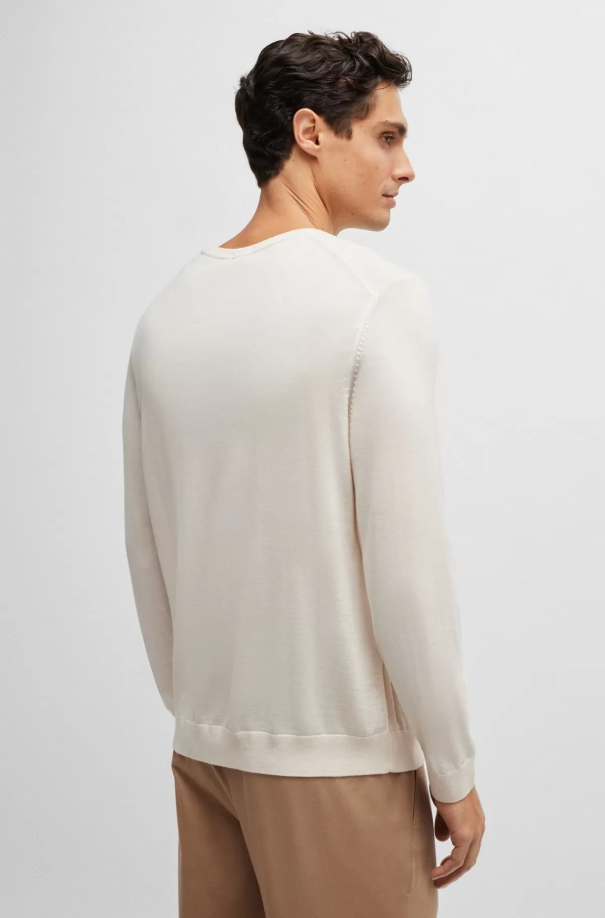 HUGO BOSS Sweater Med Slim Fit Og Crew Neck I Ny Uld Hvid Clearance