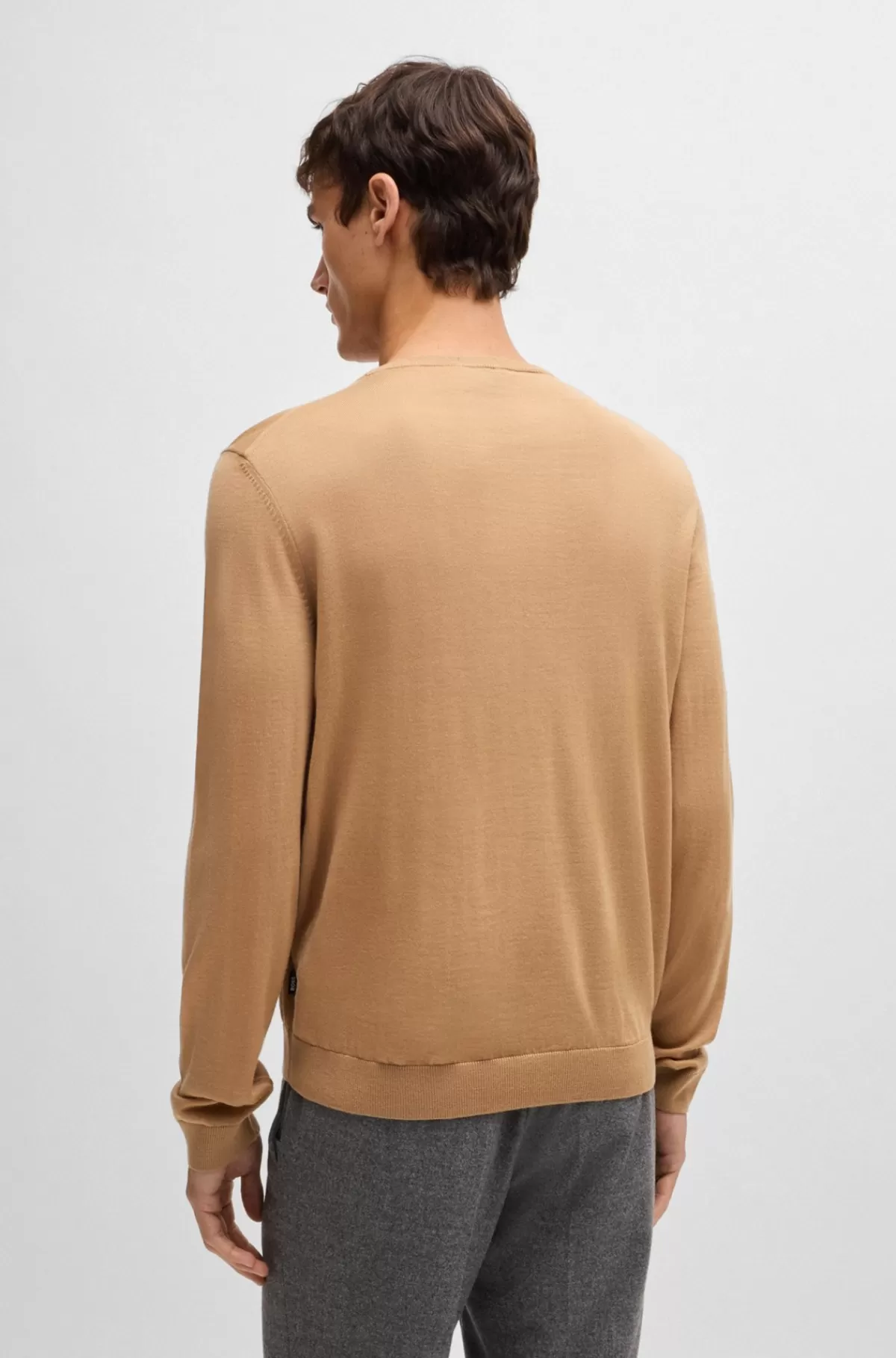 HUGO BOSS Sweater Med Slim Fit Og Crew Neck I Ny Uld Beige Best Sale