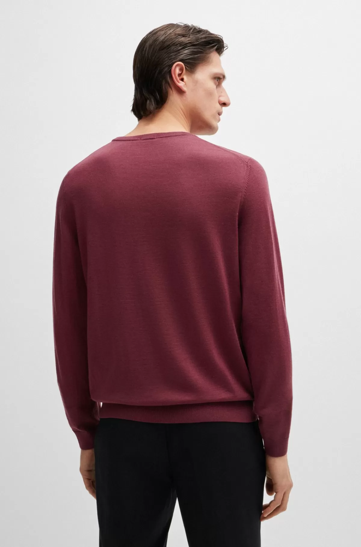 HUGO BOSS Sweater Med Slim Fit Og Crew Neck I Ny Uld Mørkerød Flash Sale