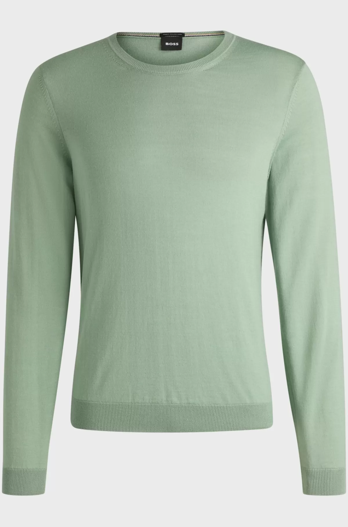 HUGO BOSS Sweater Med Slim Fit Og Crew Neck I Ny Uld Lysegrøn Flash Sale
