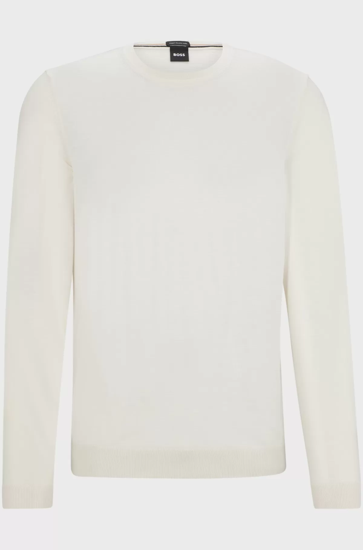 HUGO BOSS Sweater Med Slim Fit Og Crew Neck I Ny Uld Hvid Clearance