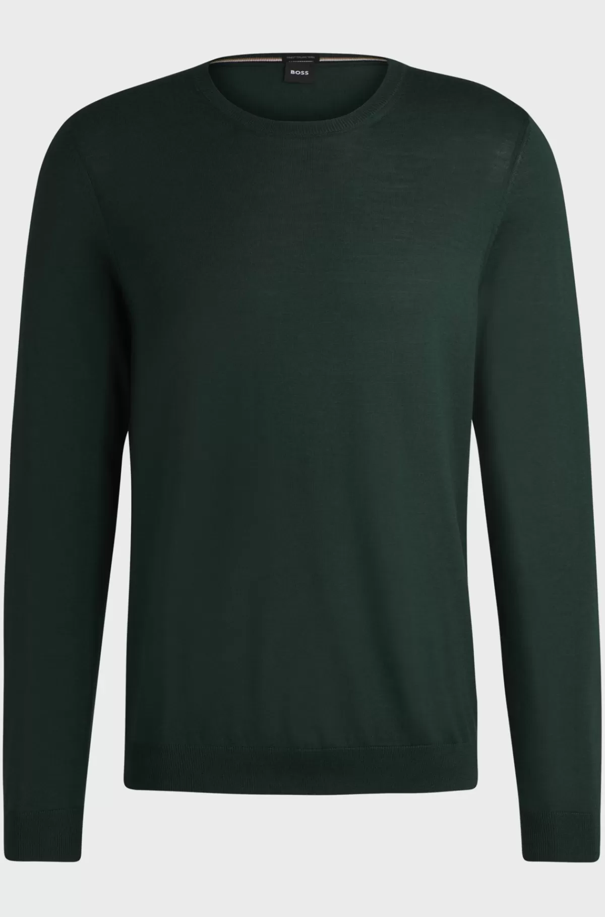 HUGO BOSS Sweater Med Slim Fit Og Crew Neck I Ny Uld Mørkegrøn Cheap