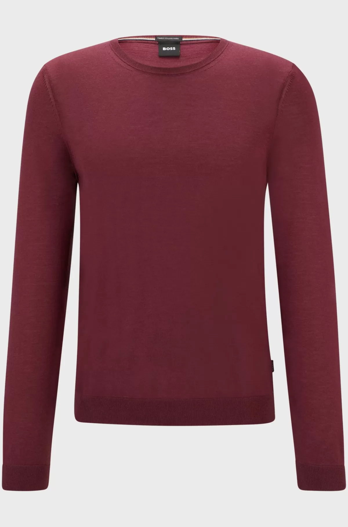 HUGO BOSS Sweater Med Slim Fit Og Crew Neck I Ny Uld Mørkerød Flash Sale