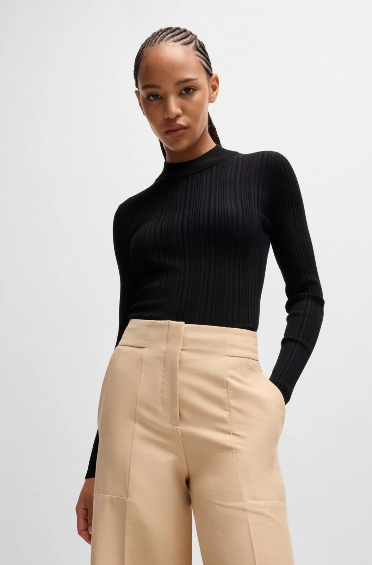 HUGO BOSS Sweater Med Slim Fit Og Ribstruktur Sort Discount