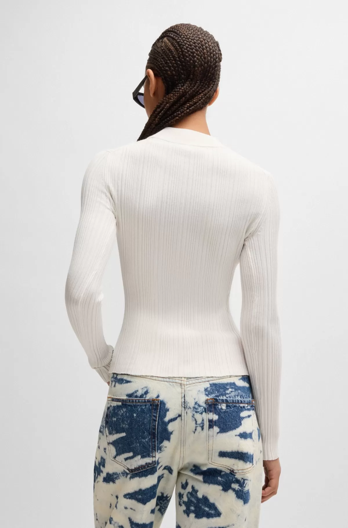 HUGO BOSS Sweater Med Slim Fit Og Ribstruktur Hvid Best Sale