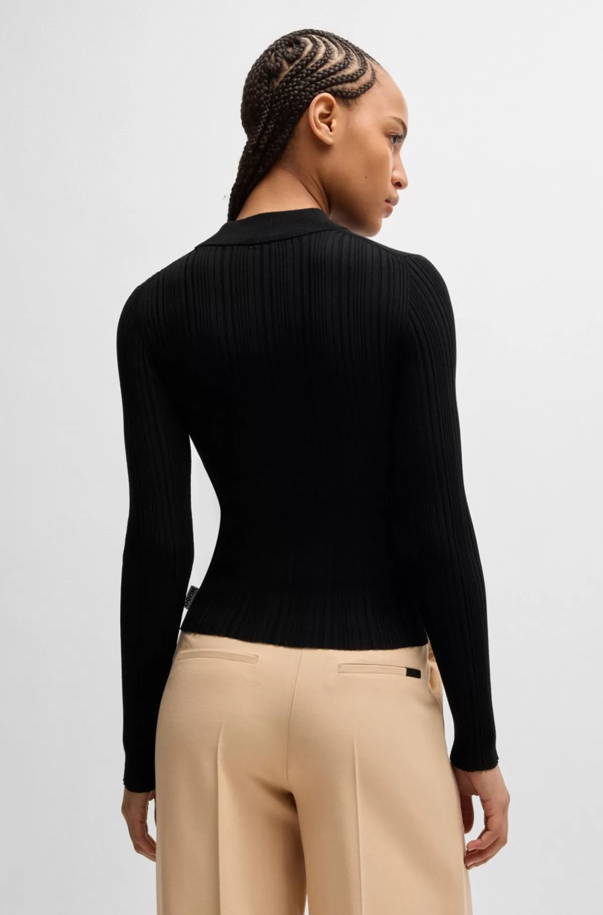 HUGO BOSS Sweater Med Slim Fit Og Ribstruktur Sort Discount