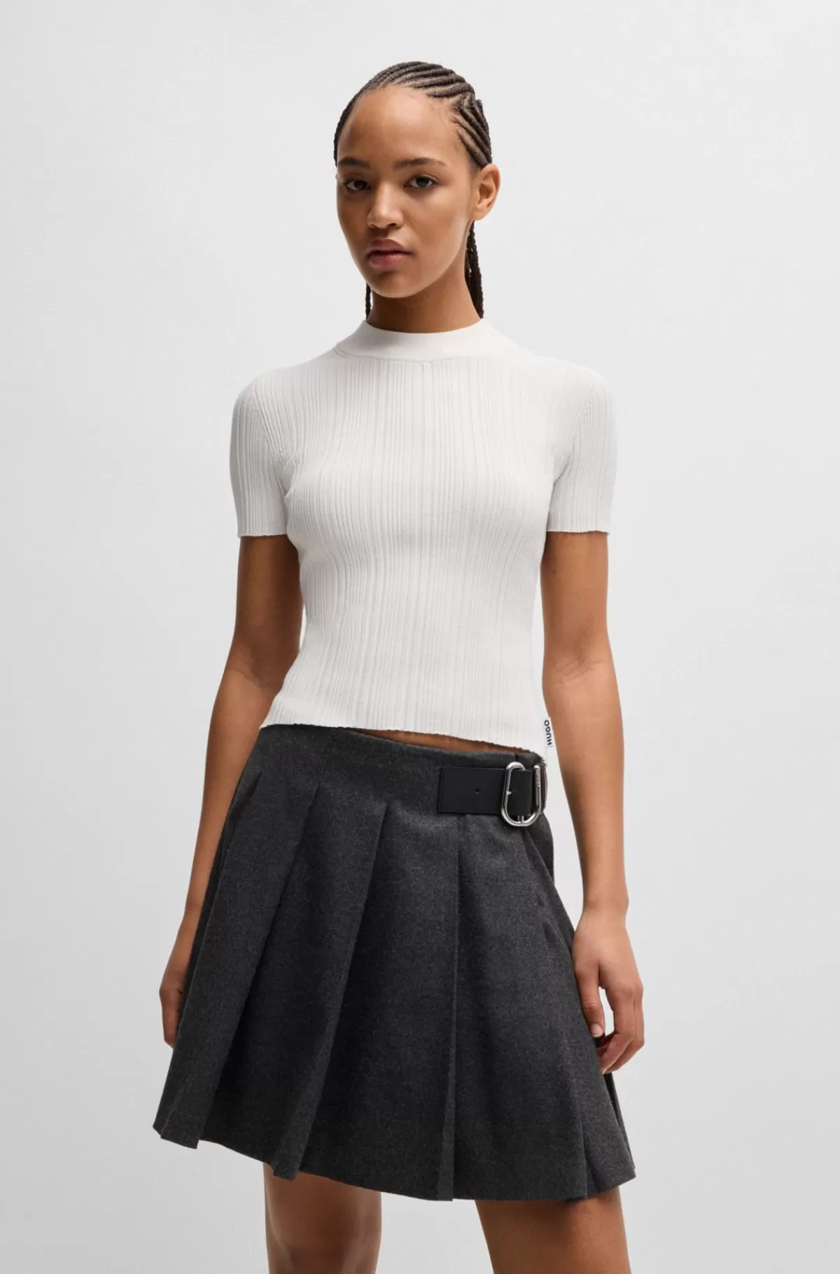 HUGO BOSS Sweater Med Uregelmæssig Ribstrikket Struktur Og Høj Hals Hvid Best Sale