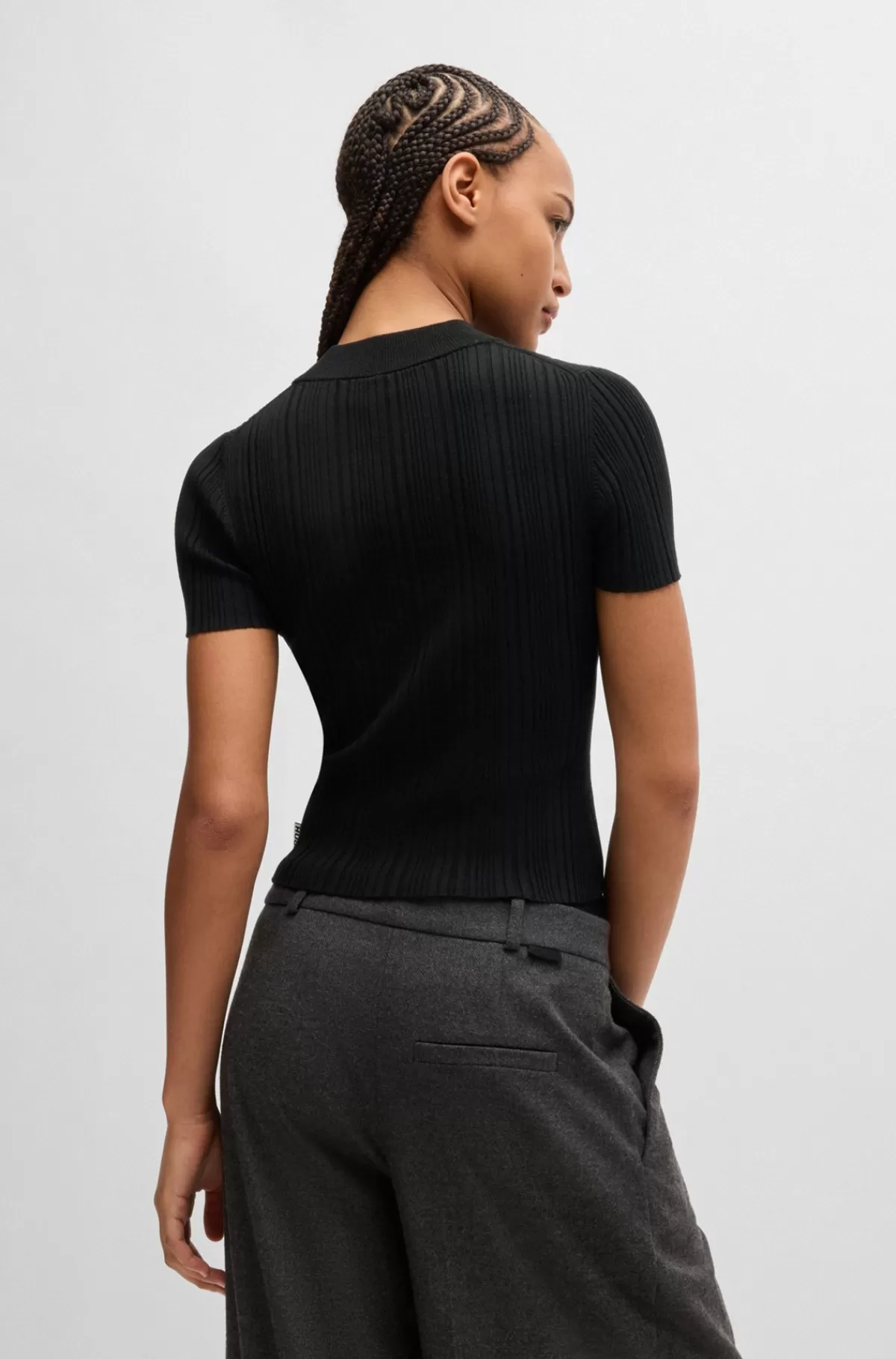 HUGO BOSS Sweater Med Uregelmæssig Ribstrikket Struktur Og Høj Hals Sort Sale
