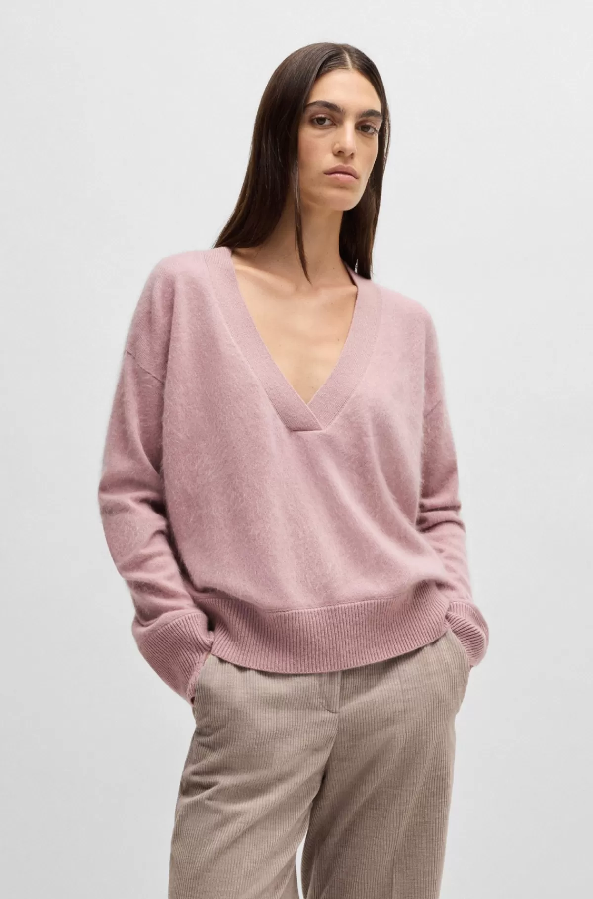 HUGO BOSS Sweater Med V-hals I Kashmir Med Struktur Lys pink Sale