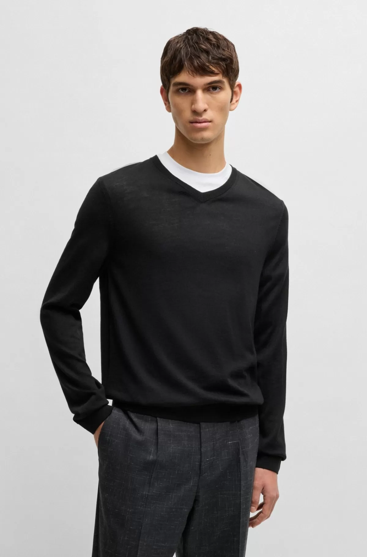 HUGO BOSS Sweater Med V-hals I Ny Uld Sort Sale