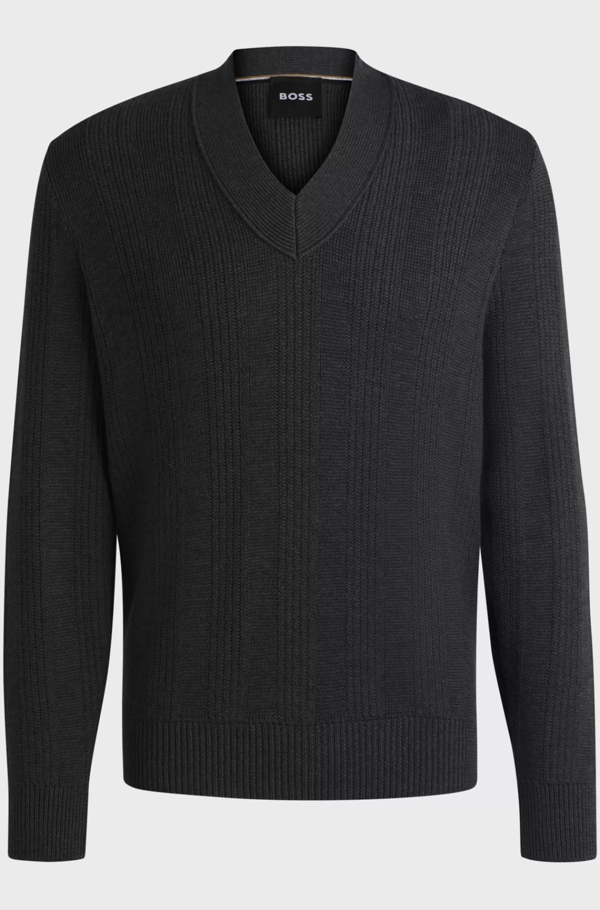 HUGO BOSS Sweater Med V-hals Og Forskellige Strukturer I Ny Uld Mørkegrå Online