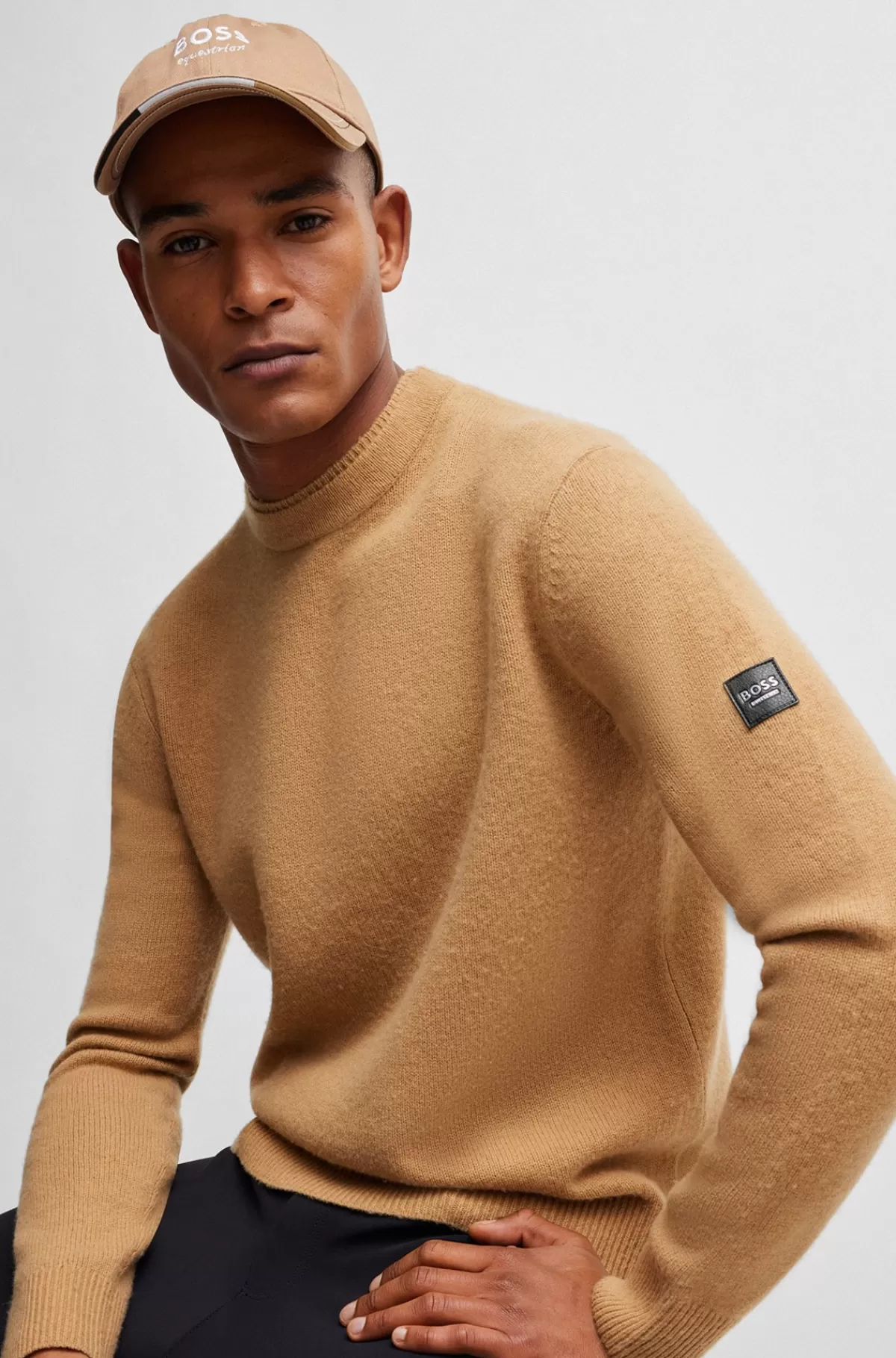 HUGO BOSS Sweater Til Hestesport I Bomuld Og Kashmir Med Logomærke Beige Online