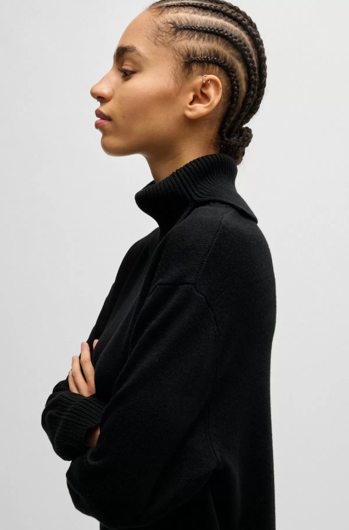 HUGO BOSS Sweaterkjole I Uldblanding Med Slids I Kraven Og Forneden Sort Outlet