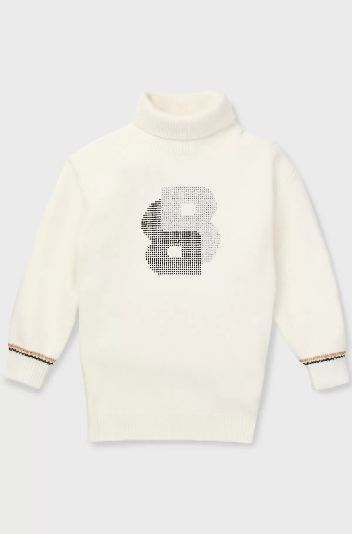 HUGO BOSS Sweaterkjole Til Børn Med Rullekrave Og Dobbelt B-monogram I Rhinsten Hvid Online