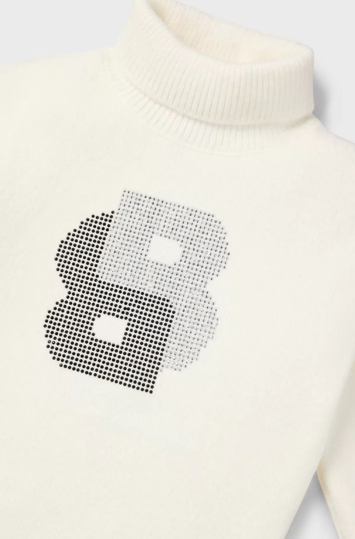HUGO BOSS Sweaterkjole Til Børn Med Rullekrave Og Dobbelt B-monogram I Rhinsten Hvid Online