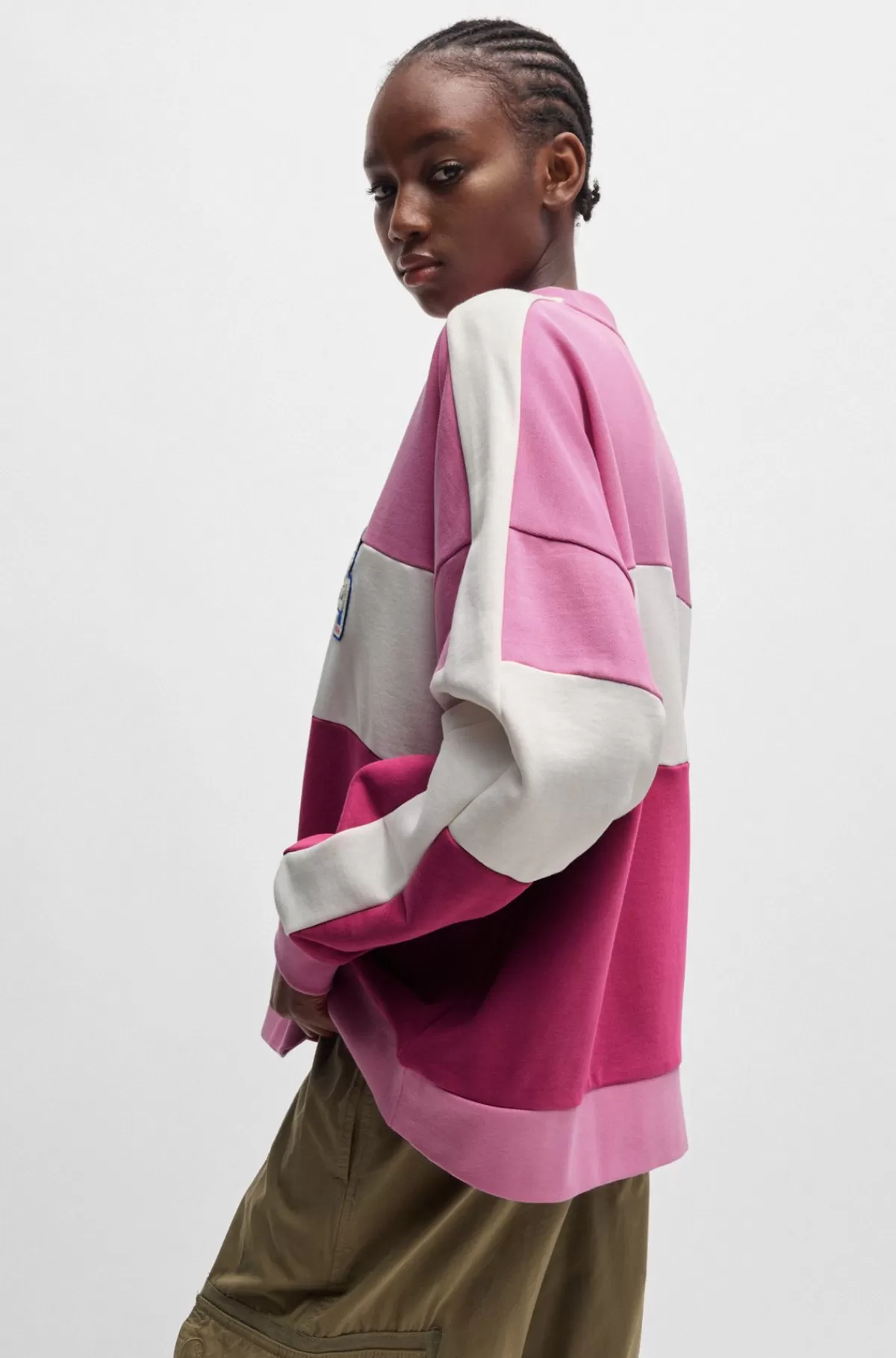 HUGO BOSS Sweatshirt Af Bomuld Med Oversize Fit Og Logo Pink Shop