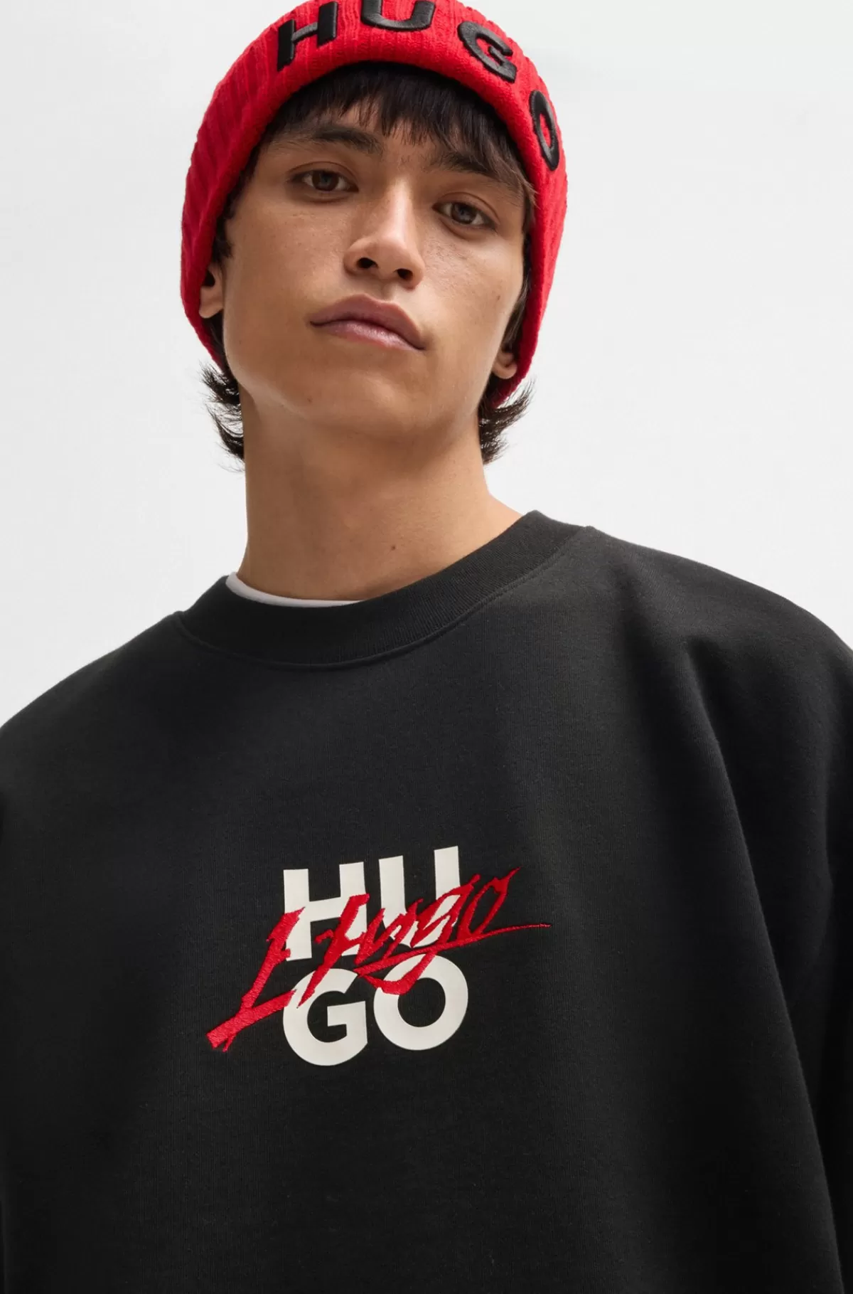HUGO BOSS Sweatshirt Af Bomuld Med Relaxed Fit Og Dobbeltlogo Sort Discount
