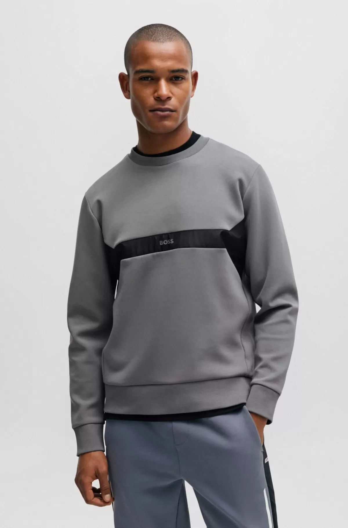 HUGO BOSS Sweatshirt I Blandede Materialer I Regular Fit Og Med Logoprint Grå Outlet