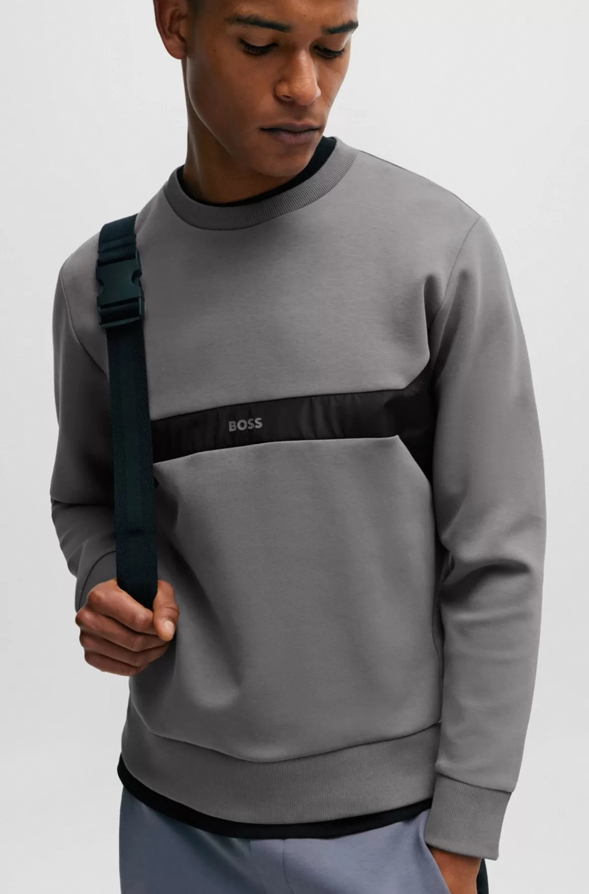 HUGO BOSS Sweatshirt I Blandede Materialer I Regular Fit Og Med Logoprint Grå Outlet