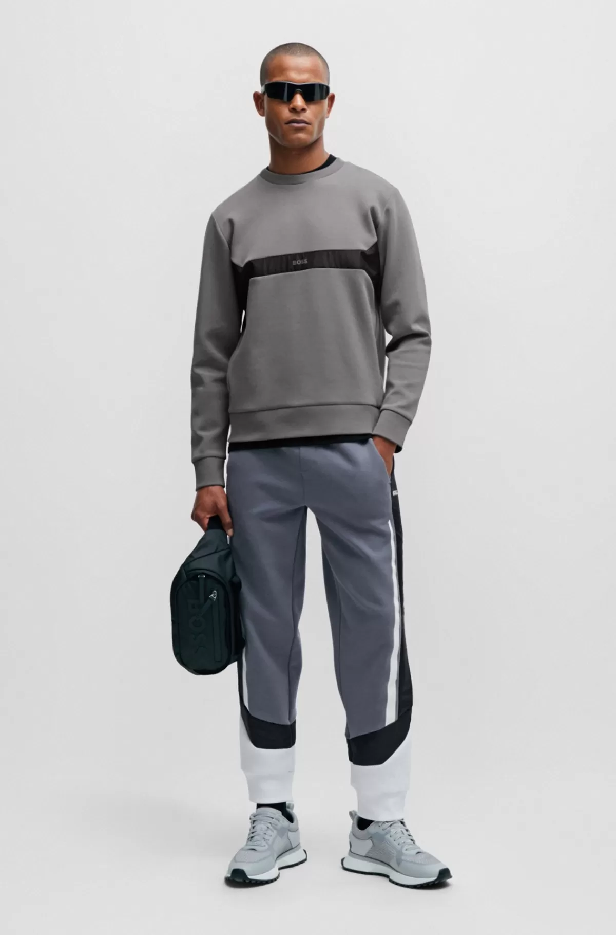 HUGO BOSS Sweatshirt I Blandede Materialer I Regular Fit Og Med Logoprint Grå Outlet