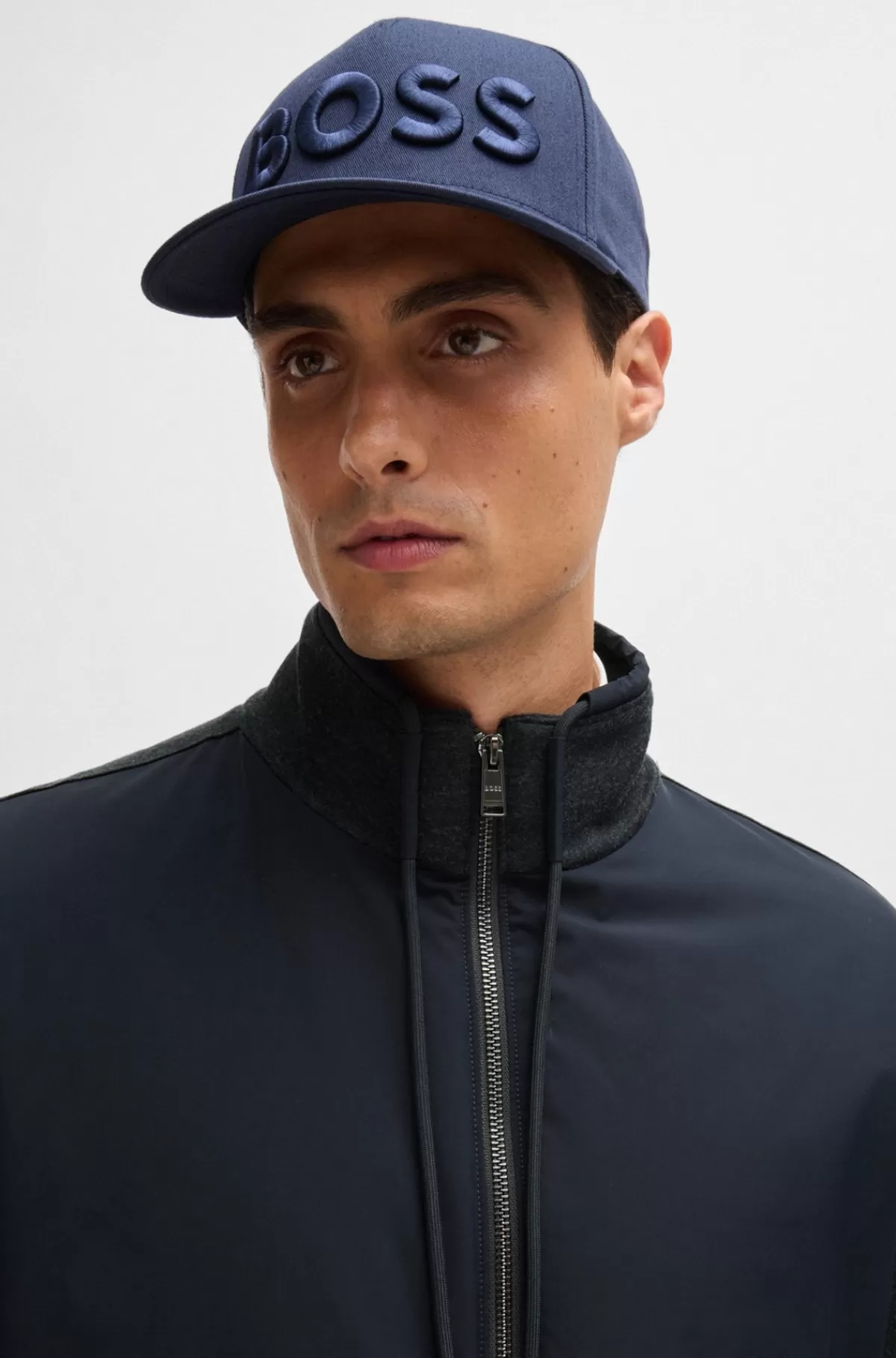 HUGO BOSS Sweatshirt I Blandede Materialer Med Regular Fit Og Lynlås Mørkeblå Sale