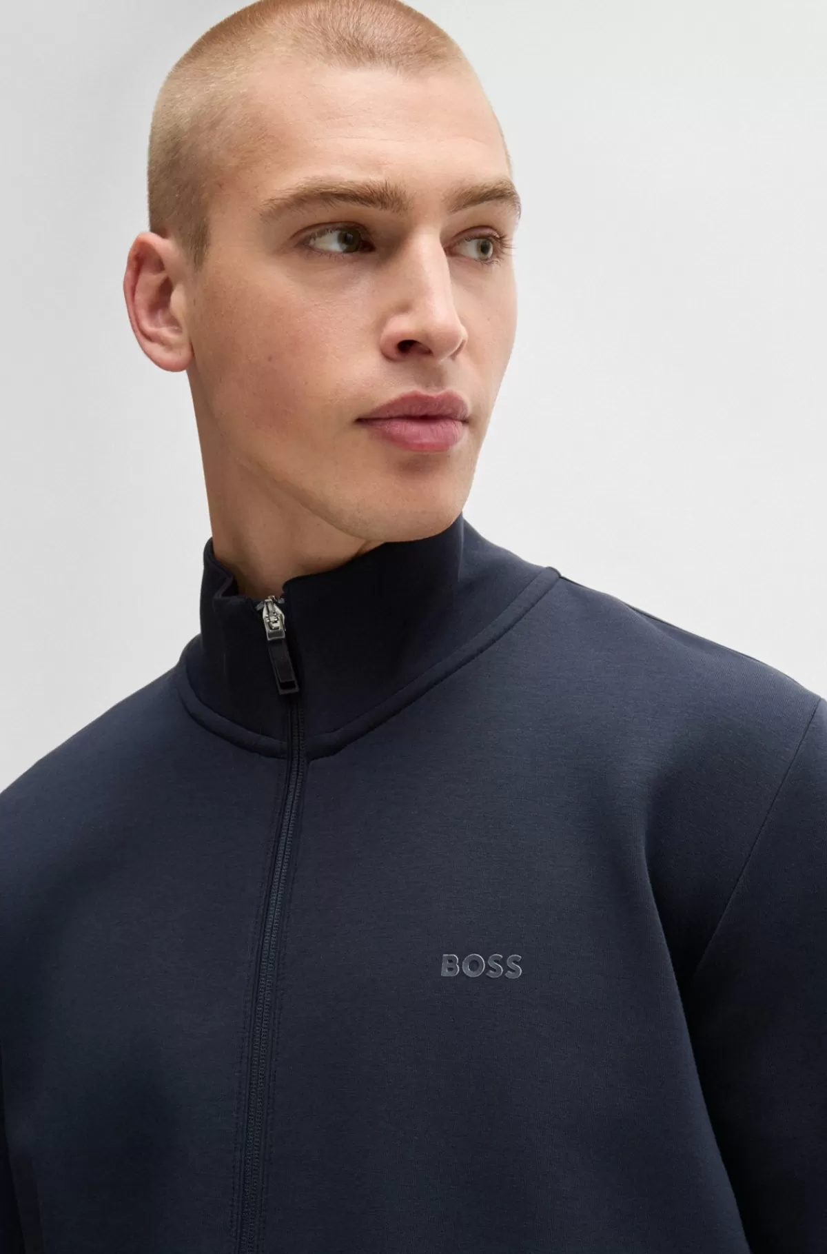 HUGO BOSS Sweatshirt I Bomuld Med Lynlås Og Skjult Lomme Mørkeblå Best Sale