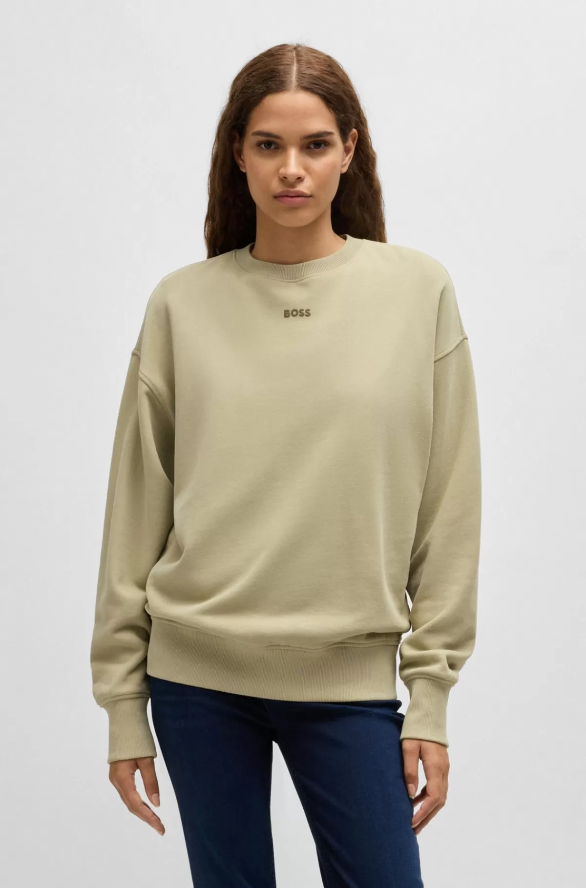 HUGO BOSS Sweatshirt I Bomuld Med Oversize Fit Og Logo Kaki Shop