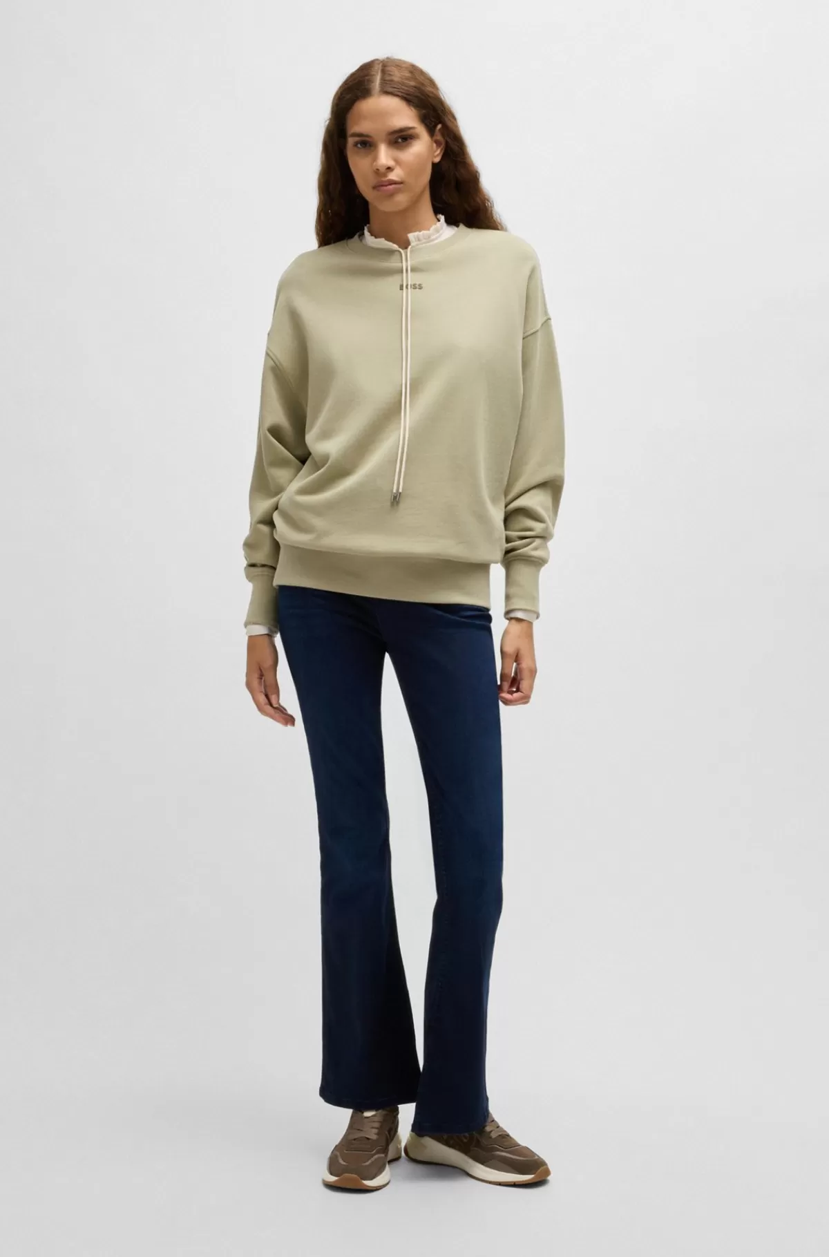 HUGO BOSS Sweatshirt I Bomuld Med Oversize Fit Og Logo Kaki Shop