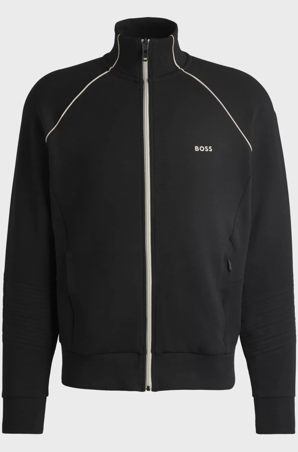 HUGO BOSS Sweatshirt I Bomuld Med Stræk, Lynlås, Paspolering Og Branding Sort Sale
