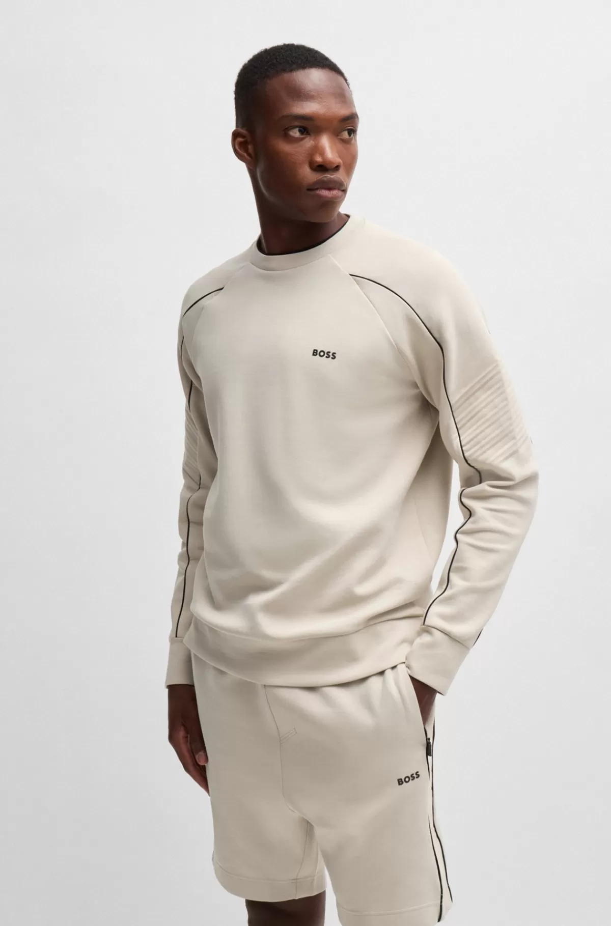 HUGO BOSS Sweatshirt I Bomuld Med Stræk, Regular Fit Og Grafisk Prægning Naturlig Flash Sale